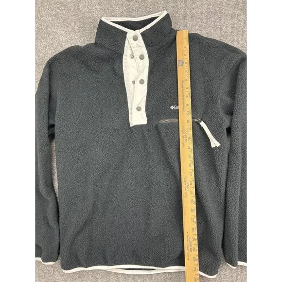 Columbia Fleece Pullover Mens Medium Gray Snap Front Mock Neck Pocket Warm - Picture 3 of 7